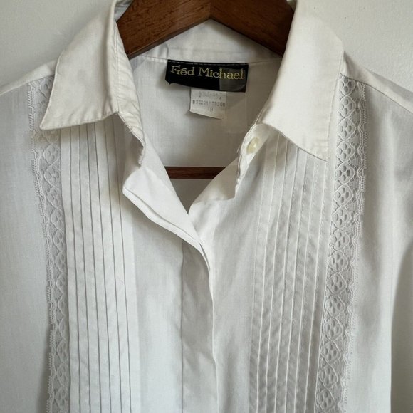 Fred Michael Tops - Vintage Fred Michael Women’s Blouse Button Up Shirt Lace Made In USA White M/L